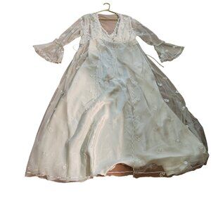 Vintage Valery Secrets Sheer Lace Bridal Night Gown Bell Sleeves White M